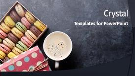  Presentation with stone - Colorful theme enhanced with colorful macaroons and coffee on stone table sweet macarons in gift box top view with copy space backdrop and a gray colored foreground