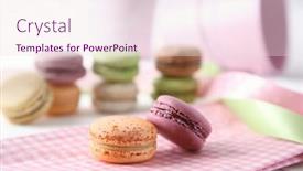  Presentation with napkin - Colorful slide set enhanced with colorful-macaroons-on-gingham-napkin backdrop and a sky blue colored foreground