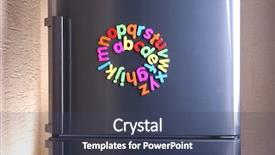  Presentation with magnetic - Presentation theme featuring colorful magnetic letters on refrigerator background and a ocean colored foreground