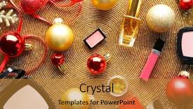  Presentation with christmas lights bulb decoration - Audience pleasing presentation consisting of colorful makeup cosmetic with christmas backdrop and a gold colored foreground