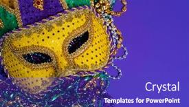  Presentation with colorful mardi gras - Cool new PPT theme with colorful-mardi-gras-mask backdrop and a royal blue colored foreground