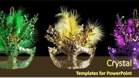  Presentation with festival masks - Cool new PPT theme with colorful mardi gras masks isolated backdrop and a tawny brown colored foreground