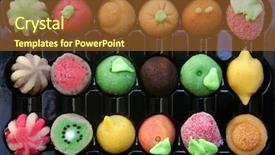  Presentation with sweets - Beautiful PPT theme featuring colorful marzipan sweets with fruits backdrop and a  colored foreground