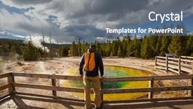  Presentation with hot spring - Presentation theme with colorful morning glory pool - famous background and a gray colored foreground