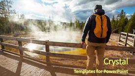  Presentation with hot spring - Theme consisting of colorful morning glory pool - famous background and a tawny brown colored foreground