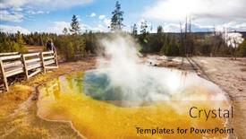  Presentation with hot spring - Beautiful PPT theme featuring colorful-morning-glory-pool-famous backdrop and a gold colored foreground