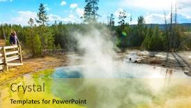  Presentation with hot spring - Colorful presentation theme enhanced with colorful-morning-glory-pool-famous backdrop and a yellow colored foreground