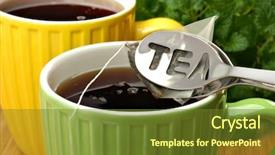  Presentation with tea plant - Audience pleasing PPT theme consisting of colorful mugs filled with fresh backdrop and a tawny brown colored foreground