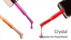  Presentation with nail - Audience pleasing PPT theme consisting of colorful nail polish applicators isolated on white backdrop and a pink colored foreground