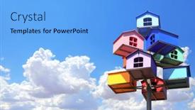  Presentation with blue sky - PPT theme consisting of colorful-nesting-boxes-on-blue background and a light blue colored foreground