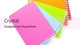  Presentation with colorful - Beautiful presentation design featuring colorful notebooks isolated on white backdrop and a lilac colored foreground