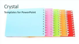  Presentation with white blank notebook silver - Presentation with colorful notebooks isolated on white background and a cool aqua colored foreground