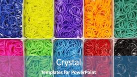  Presentation with rainbow - PPT theme having colorful of elastic rainbow loom bands background and a teal colored foreground
