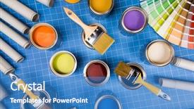  Presentation with paint brush - Amazing PPT layouts having colorful paint can brush blue backdrop and a  colored foreground