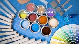  Presentation with paint brush - Theme featuring colorful paint can brush blue background and a  colored foreground