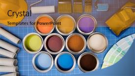  Presentation with paint brush - Slide deck with colorful paint can brush blue background and a  colored foreground