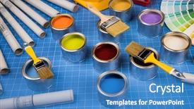  Presentation with paint brush - PPT theme featuring colorful paint can brush blue background and a  colored foreground