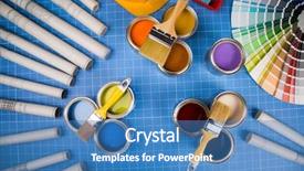  Presentation with paint brush - Beautiful presentation theme featuring colorful paint can brush blue backdrop and a  colored foreground