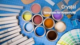  Presentation with paint brush - Amazing slides having colorful paint can brush blue backdrop and a  colored foreground