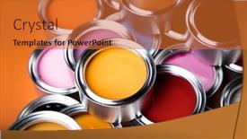  Presentation with painting walls paint roller - Colorful presentation theme enhanced with colorful-paint-cans-set-painting backdrop and a red colored foreground
