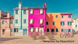  Presentation with venice - Slide set with colorful-painted-houses-on-burano background and a coral colored foreground