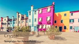  Presentation with venice - Presentation design with colorful-painted-houses-on-burano background and a coral colored foreground