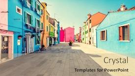  Presentation with venice - Presentation design having colorful-painted-houses-on-burano background and a coral colored foreground