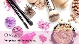  Presentation with brushes makeup - Presentation having colorful-palette-of-eyeshadows background and a lemonade colored foreground