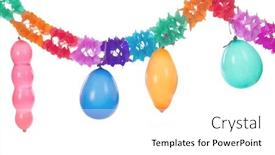  Presentation with confetti - Amazing PPT theme having colorful-paper-party-guirlandes backdrop and a white colored foreground