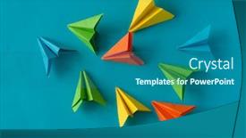  Presentation with business competition - Presentation theme with colorful-paper-plane-on-blue background and a ocean colored foreground