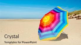  Presentation with summer at the beach - PPT layouts with northsea - colorful parasol at the summer background and a lemonade colored foreground