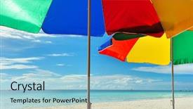  Presentation with colorful teeth mold - Slide deck consisting of colorful parasols at the beach background and a light blue colored foreground