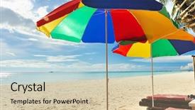  Presentation with colorful - Theme with colorful parasols at the beach background and a soft green colored foreground