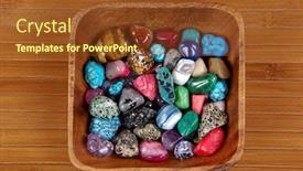  Presentation with bowl - Presentation design featuring colorful-pebbles-in-a-wood background and a tawny brown colored foreground