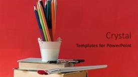  Presentation with text box - PPT theme with colorful-pen-in-box background and a red colored foreground