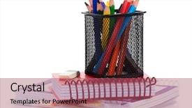  Presentation with colored pencils - Beautiful PPT layouts featuring colorful pencils and notepads isolated backdrop and a violet colored foreground