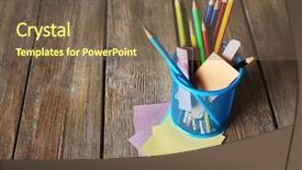  Presentation with sticky notes - Slide set consisting of colorful pencils in metal holder background and a violet colored foreground