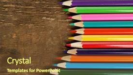  Presentation with pencils - Theme consisting of colorful pencils on rustic wooden background and a tawny brown colored foreground