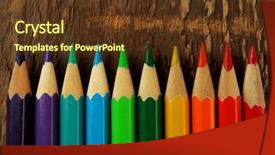 Presentation with pencils - Theme featuring colorful pencils on rustic wooden background and a tawny brown colored foreground
