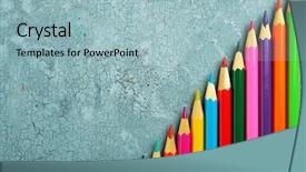  Presentation with yellow wood texture and - Slides with colorful pencils on texture wooden background and a light blue colored foreground