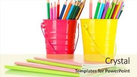  Presentation with pencils - PPT theme having colorful pencils with copybooks isolated background and a  colored foreground
