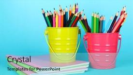  Presentation with pencils - Cool new PPT layouts with colorful pencils with copybooks backdrop and a light blue colored foreground