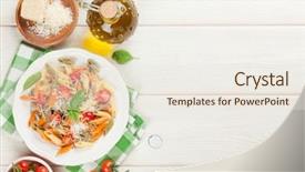  Presentation with penne pasta - Slide deck with colorful penne pasta with tomatoes background and a sky blue colored foreground