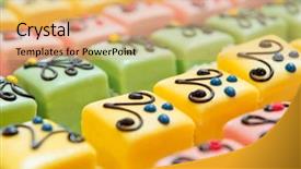  Presentation with chocolate - Amazing slide deck having colorful petit fours with marzipan backdrop and a yellow colored foreground