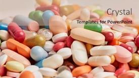  Presentation with drugs - Presentation theme consisting of colorful-pile-of-medicines-drugs background and a lemonade colored foreground