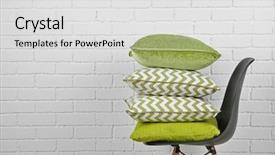  Presentation with white bricks - Audience pleasing presentation design consisting of colorful pillows on chair on white bricks wall background backdrop and a light gray colored foreground