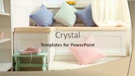  Presentation with furniture - Amazing PPT theme having colorful-pillows-on-nook-furniture backdrop and a soft green colored foreground