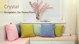  Presentation with furniture - Audience pleasing PPT theme consisting of colorful-pillows-on-nook-furniture backdrop and a sky blue colored foreground