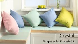  Presentation with furniture - Audience pleasing PPT theme consisting of colorful-pillows-on-nook-furniture backdrop and a soft green colored foreground