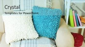 Presentation with colorful - Slide set consisting of colorful pillows on sofa close-up on home interior background background and a light blue colored foreground